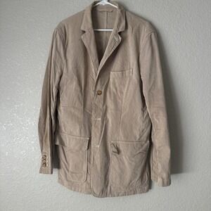 J.CREW Men's Blazer Sport Coat Size Large Cotton Brown Striped Missing Buttons!